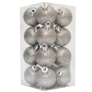 Набір ялинкових іграшок - кулі, 16 шт, D4 см, сріблястий, гліттер, пластик (891961)