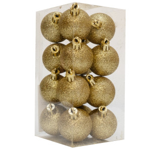 Набір ялинкових іграшок - кулі, 16 шт, D4 см, золотистий, гліттер, пластик (891978)