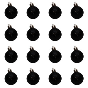 Набір ялинкових іграшок - кулі, 16 шт, D4 см, чорний, гліттер, пластик (892012)
