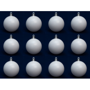 Набір ялинкових іграшок - кулі, 12 шт, D6 см, білий, матовий, пластик (892029)