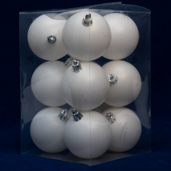 Набір ялинкових іграшок - кулі, 12 шт, D6 см, білий, матовий, пластик (892029)
