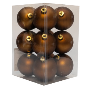 Набір ялинкових іграшок - кулі, 12 шт, D6 см, шоколадний, матовий, пластик (892036)