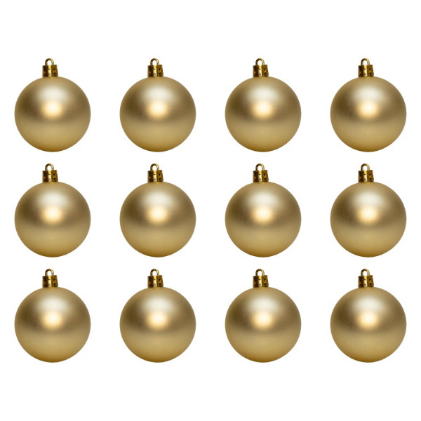 Набір ялинкових іграшок - кулі, 12 шт, D6 см, шампань, матовий, пластик (892043)