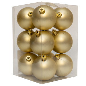 Набір ялинкових іграшок - кулі, 12 шт, D6 см, шампань, матовий, пластик (892043)