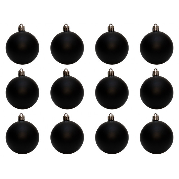 Набір ялинкових іграшок - кулі, 12 шт, D6 см, чорний, матовий, пластик (892050)