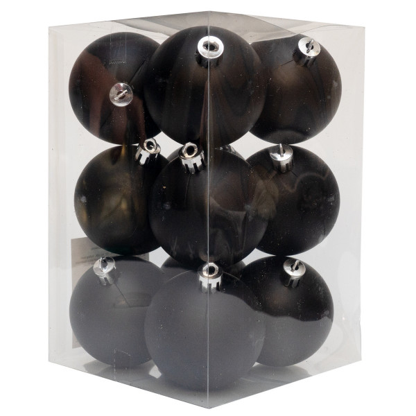 Набір ялинкових іграшок - кулі, 12 шт, D6 см, чорний, матовий, пластик (892050)