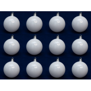 Набір ялинкових іграшок - кулі, 12 шт, D6 см, білий, глянець, пластик (892067)