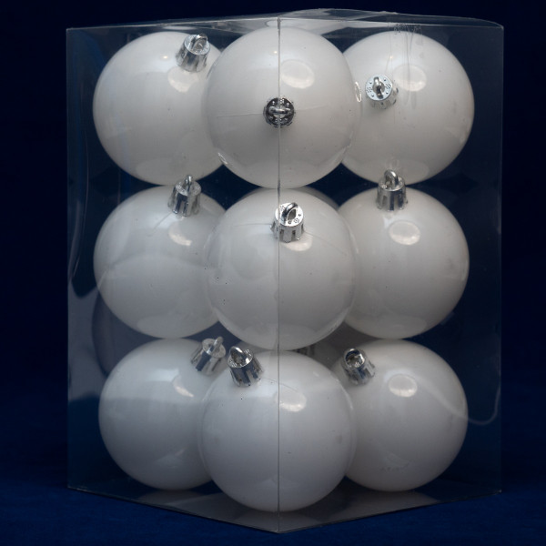 Набір ялинкових іграшок - кулі, 12 шт, D6 см, білий, глянець, пластик (892067)
