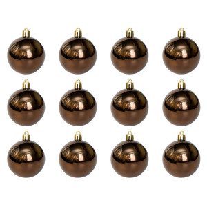 Набір ялинкових іграшок - кулі, 12 шт, D6 см, шоколадний, глянець, пластик (892074)