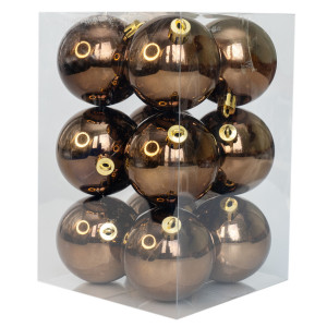 Набір ялинкових іграшок - кулі, 12 шт, D6 см, шоколадний, глянець, пластик (892074)