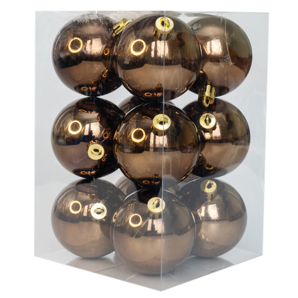 Набір ялинкових іграшок - кулі, 12 шт, D6 см, шоколадний, глянець, пластик (892074)