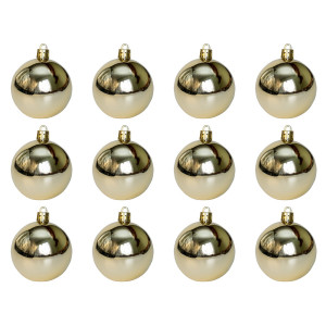 Набір ялинкових іграшок - кулі, 12 шт, D6 см, шампань, глянець, пластик (892081)