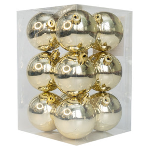 Набір ялинкових іграшок - кулі, 12 шт, D6 см, шампань, глянець, пластик (892081)