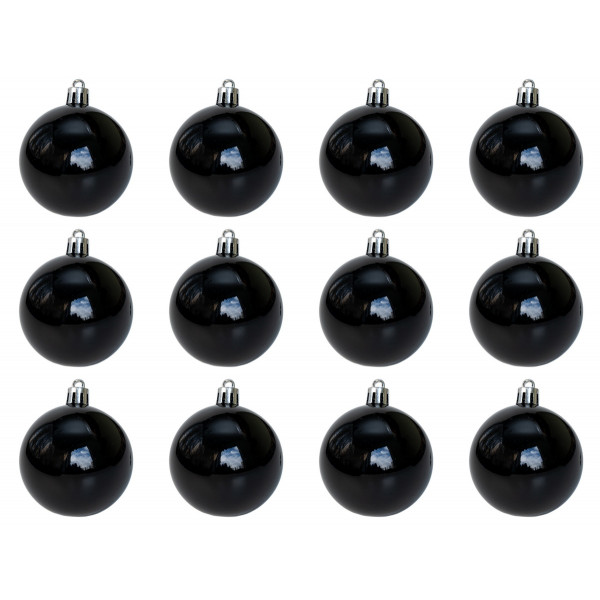 Набір ялинкових іграшок - кулі, 12 шт, D6 см, чорний, глянець, пластик (892098)