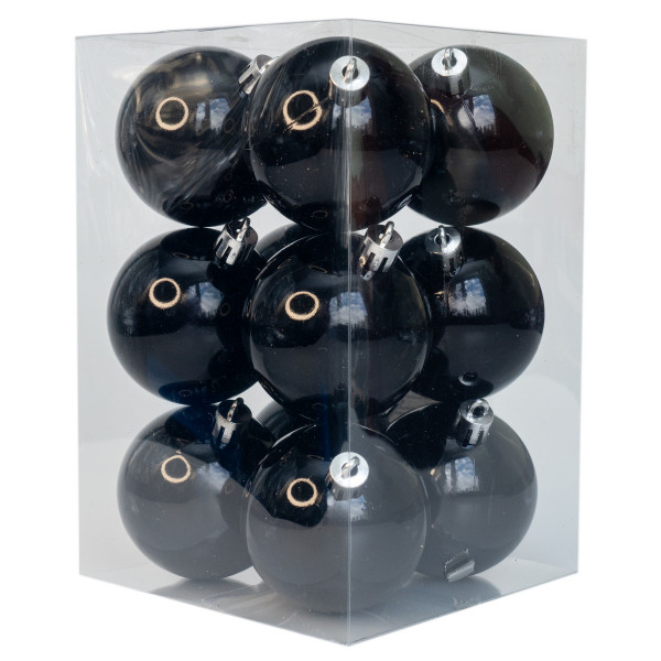 Набір ялинкових іграшок - кулі, 12 шт, D6 см, чорний, глянець, пластик (892098)