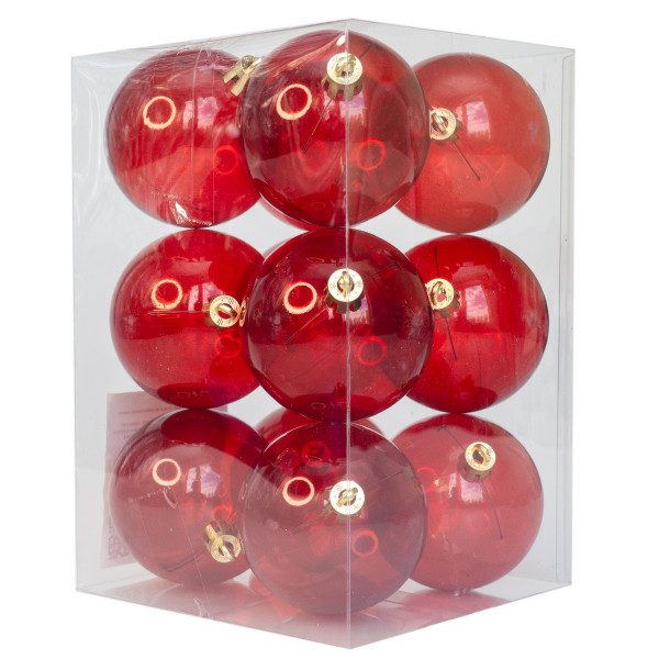 Набір ялинкових іграшок - напівпрозорі кулі, 12 шт, D6 см, червоний, пластик (892111)