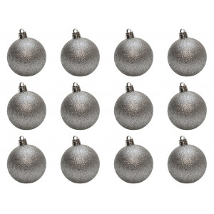 Набір ялинкових іграшок - кулі, 12 шт, D6 см, сріблястий, гліттер, пластик (892135)