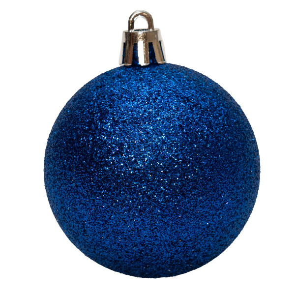 Набір ялинкових іграшок - кулі, 12 шт, D6 см, синій, гліттер, пластик (892166)