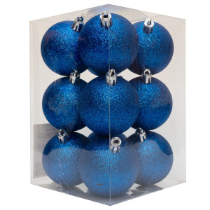 Набір ялинкових іграшок - кулі, 12 шт, D6 см, синій, гліттер, пластик (892166)