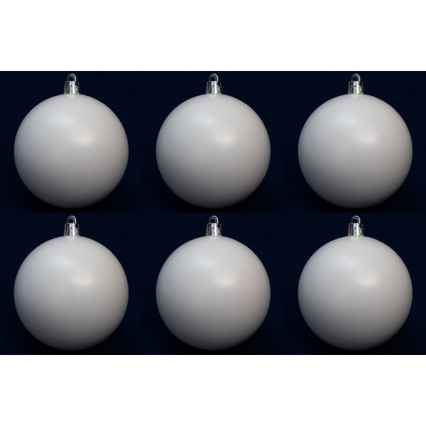 Набір ялинкових іграшок - кулі, 6 шт, D8 см, білий, матовий, пластик (892210)