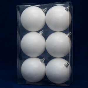 Набір ялинкових іграшок - кулі, 6 шт, D8 см, білий, матовий, пластик (892210)