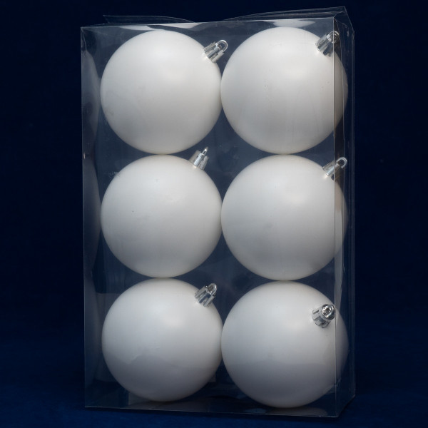 Набір ялинкових іграшок - кулі, 6 шт, D8 см, білий, матовий, пластик (892210)