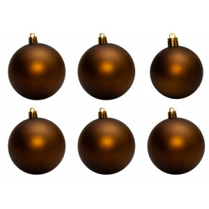 Набір ялинкових іграшок - кулі, 6 шт, D8 см, коричневий, матовий, пластик (892227)