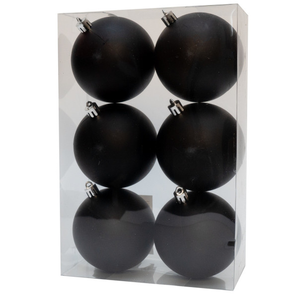 Набір ялинкових іграшок - кулі, 6 шт, D8 см, чорний, матовий, пластик (892241)
