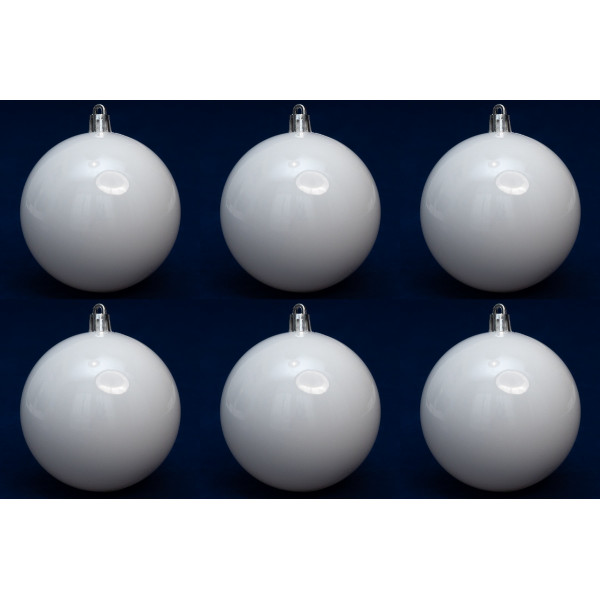 Набір ялинкових іграшок - кулі, 6 шт, D8 см, білий, глянець, пластик (892258)