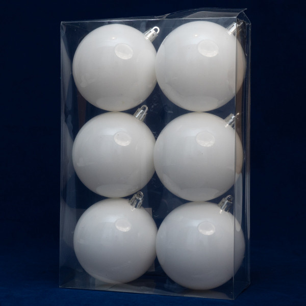 Набір ялинкових іграшок - кулі, 6 шт, D8 см, білий, глянець, пластик (892258)