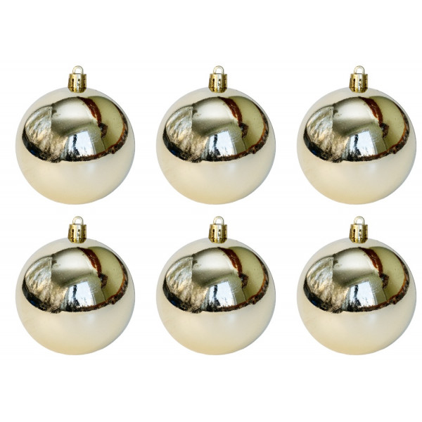 Набір ялинкових іграшок - кулі, 6 шт, D8 см, шампань, глянець, пластик (892272)