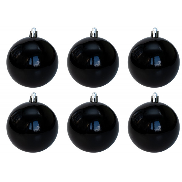 Набір ялинкових іграшок - кулі, 6 шт, D8 см, чорний, глянець, пластик (892289)