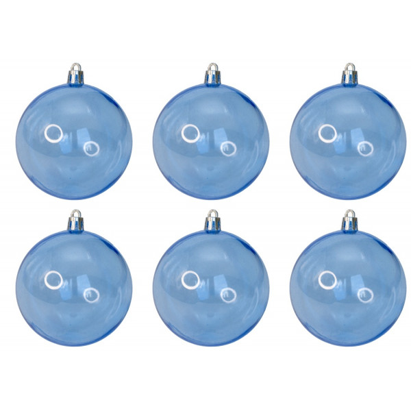 Набір ялинкових іграшок - напівпрозорі кулі, 6 шт, D8 см, синій, глянець, пластик (892296)