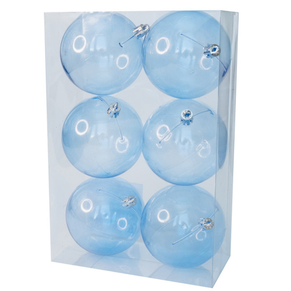 Набір ялинкових іграшок - напівпрозорі кулі, 6 шт, D8 см, синій, глянець, пластик (892296)