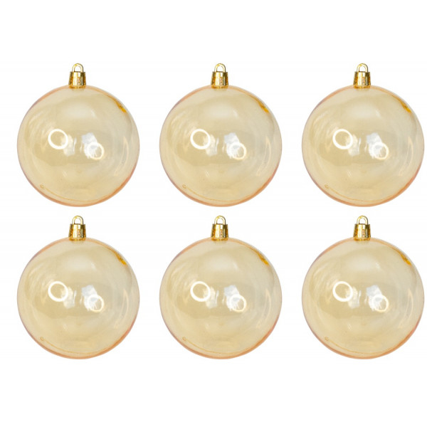 Набір ялинкових іграшок - напівпрозорі кулі, 6 шт, D8 см, золотистий, глянець, пластик (892302)
