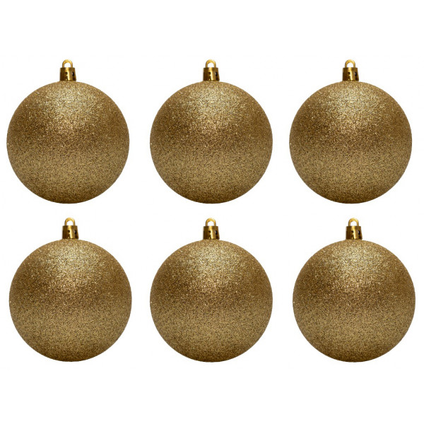 Набір ялинкових іграшок - кулі, 6 шт, D8 см, золотистий, гліттер, пластик (892326)