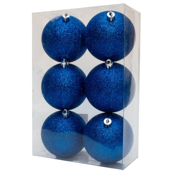 Набір ялинкових іграшок - кулі, 6 шт, D8 см, синій, гліттер, пластик (892340)