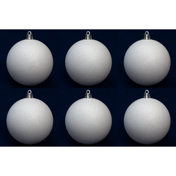 Набір ялинкових іграшок - кулі, 6 шт, D8 см, білий, гліттер, пластик (892357)