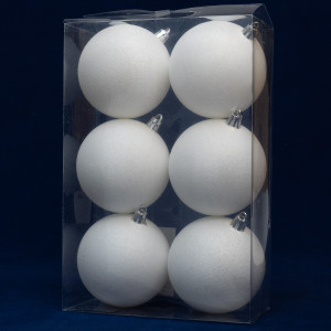 Набір ялинкових іграшок - кулі, 6 шт, D8 см, білий, гліттер, пластик (892357)