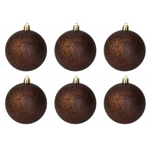 Набір ялинкових іграшок - кулі, 6 шт, D8 см, шоколадний, гліттер, пластик (892364)