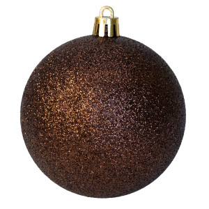 Набір ялинкових іграшок - кулі, 6 шт, D8 см, шоколадний, гліттер, пластик (892364)