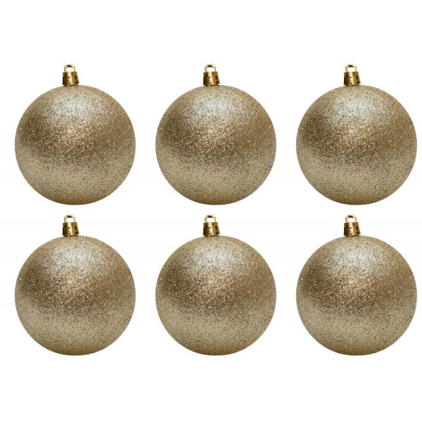 Набір ялинкових іграшок - кулі, 6 шт, D8 см, шампань, гліттер, пластик (892371)