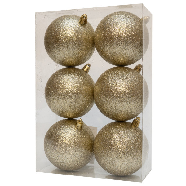 Набір ялинкових іграшок - кулі, 6 шт, D8 см, шампань, гліттер, пластик (892371)