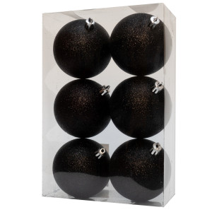 Набір ялинкових іграшок - кулі, 6 шт, D8 см, чорний, гліттер, пластик (892388)