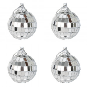 Набір ялинкових іграшок - дзеркальні кулі Диско, 4 шт, D4 см, сріблястий, пластик (892487)