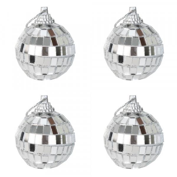 Набір ялинкових іграшок - дзеркальні кулі Диско, 4 шт, D4 см, сріблястий, пластик (892487)