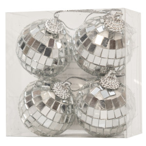 Набір ялинкових іграшок - дзеркальні кулі Диско, 4 шт, D4 см, сріблястий, пластик (892487)