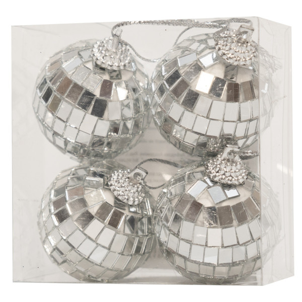 Набір ялинкових іграшок - дзеркальні кулі Диско, 4 шт, D4 см, сріблястий, пластик (892487)