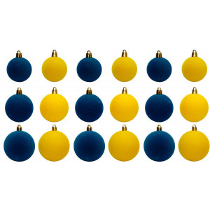 Набір ялинкових іграшок - кулі, 18 шт, D5-7 см, жовтий, блакитний, оксамит, пластик (892593)