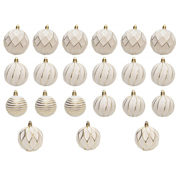 Набір ялинкових іграшок - кулі, 21 шт, D6-8 см, білий, золотистий, матовий, пластик (892609)